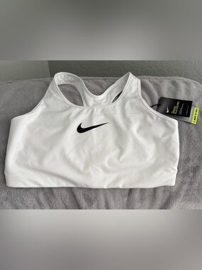 Nike White Sports Bra with Black Swoosh